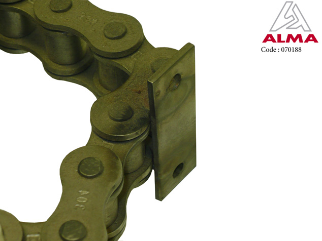 Chaîne inox 25,40 axe plein godet. Chaîne inox 25,40 axe plein godet. Crédits : ©ALMA